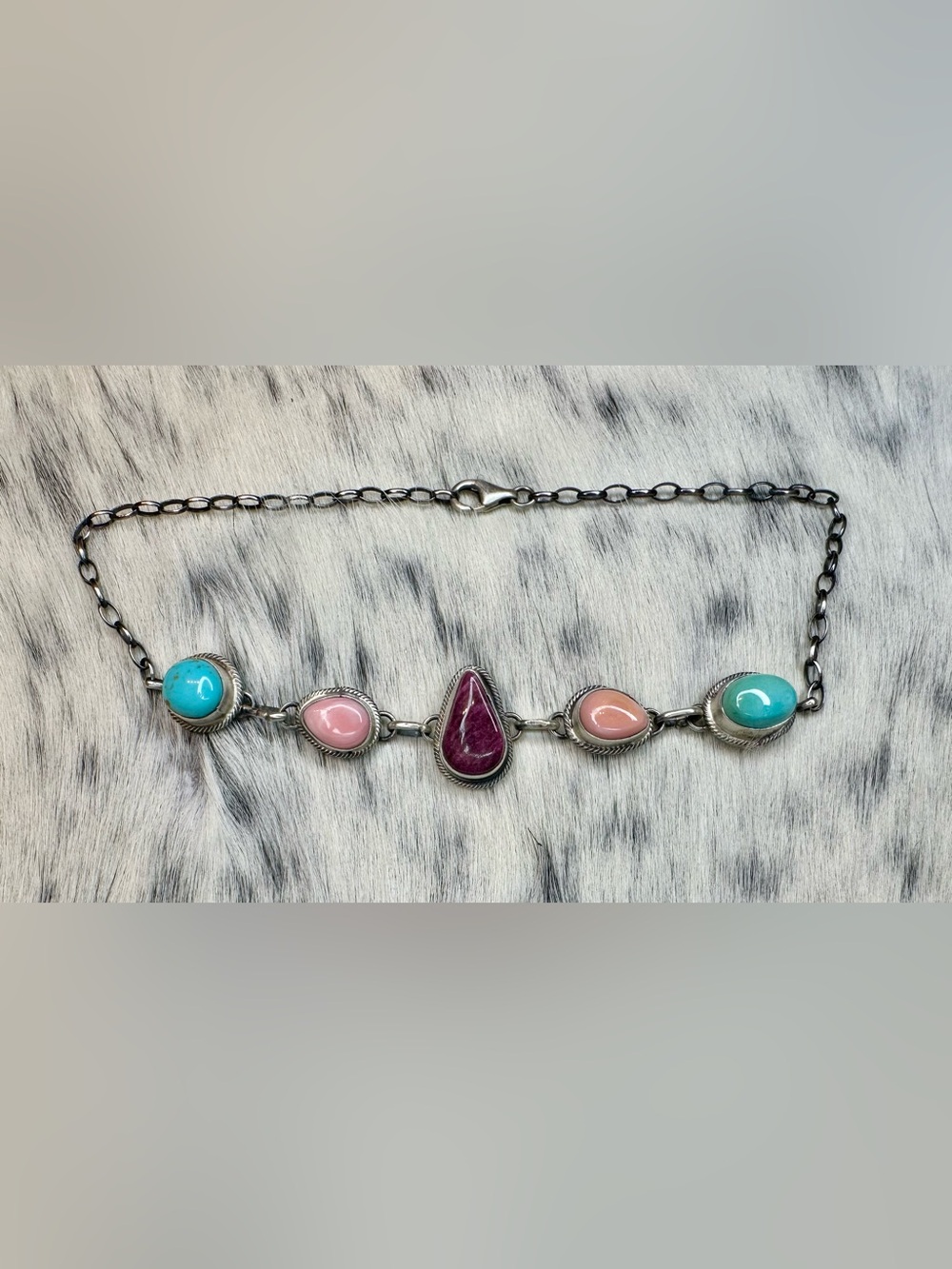 Native Made Choker: Sterling Silver Multi-Stone Teardrop Necklace